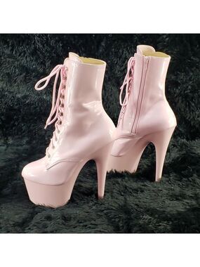 Baby Pink Patent Platform 7" Heel Ankle Boots